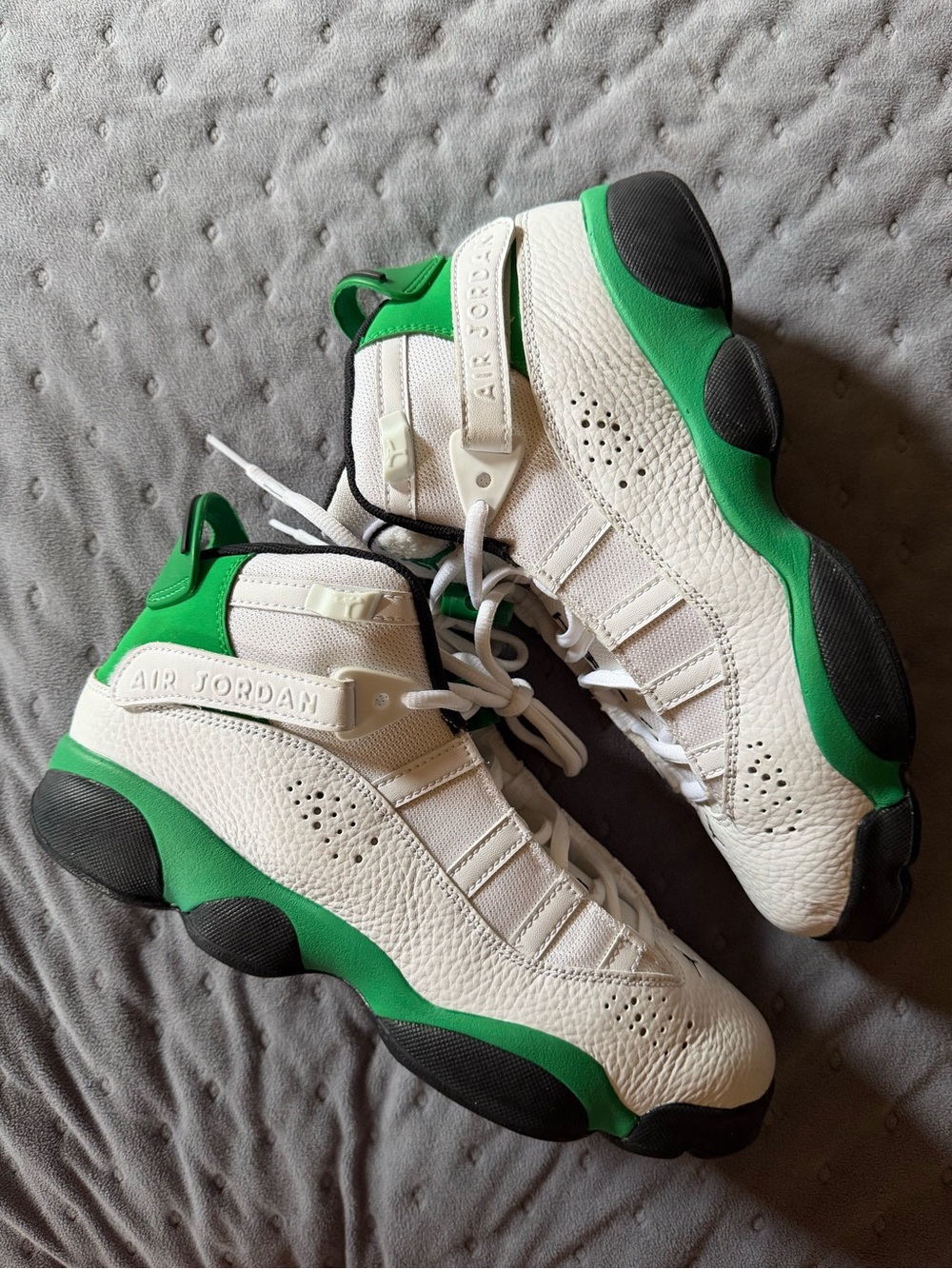 Jordan White and Green High-Top Basketball Sneakers